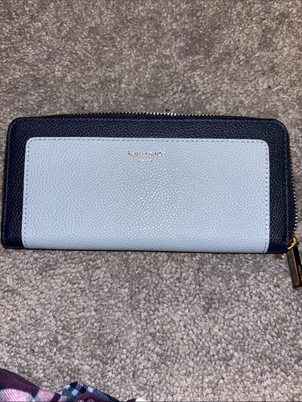 kate spade Light Blue and Navy Zip-Around Leather Wallet